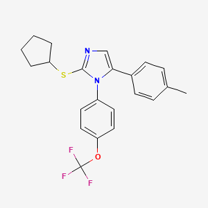 molecular formula C22H21F3N2OS B2529373 2-(cyclopentylthio)-5-(p-tolyl)-1-(4-(trifluoromethoxy)phenyl)-1H-imidazole CAS No. 1226448-95-8