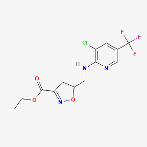 molecular formula C13H13ClF3N3O3 B2529380 Ethyl 5-({[3-chloro-5-(trifluoromethyl)-2-pyridinyl]amino}methyl)-4,5-dihydro-3-isoxazolecarboxylate CAS No. 339105-98-5