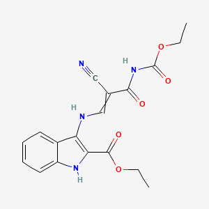 molecular formula C18H18N4O5 B2529383 ethyl 3-({2-cyano-3-[(ethoxycarbonyl)amino]-3-oxo-1-propenyl}amino)-1H-indole-2-carboxylate CAS No. 339099-05-7