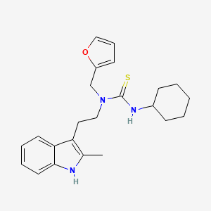 molecular formula C23H29N3OS B2529391 3-cyclohexyl-1-(furan-2-ylmethyl)-1-(2-(2-methyl-1H-indol-3-yl)ethyl)thiourea CAS No. 851971-57-8
