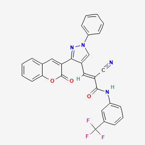 molecular formula C29H17F3N4O3 B2529392 (E)-2-cyano-3-[3-(2-oxochromen-3-yl)-1-phenylpyrazol-4-yl]-N-[3-(trifluoromethyl)phenyl]prop-2-enamide CAS No. 956239-91-1