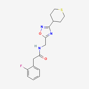 molecular formula C16H18FN3O2S B2529402 2-(2-fluorophenyl)-N-((3-(tetrahydro-2H-thiopyran-4-yl)-1,2,4-oxadiazol-5-yl)methyl)acetamide CAS No. 2034537-37-4