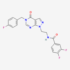 molecular formula C21H16F3N5O2 B2529406 3,4-difluoro-N-(2-(5-(4-fluorobenzyl)-4-oxo-4,5-dihydro-1H-pyrazolo[3,4-d]pyrimidin-1-yl)ethyl)benzamide CAS No. 922138-01-0