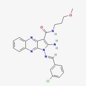molecular formula C22H21ClN6O2 B2529418 (E)-2-氨基-1-((3-氯苄叉亚胺基)氨基)-N-(3-甲氧基丙基)-1H-吡咯并[2,3-b]喹喔啉-3-甲酰胺 CAS No. 839700-43-5