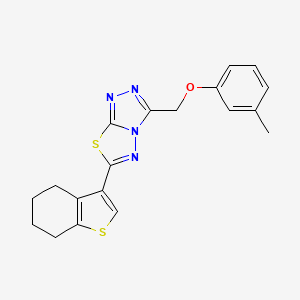 molecular formula C19H18N4OS2 B2529426 3-[(3-甲基苯氧基)甲基]-6-(4,5,6,7-四氢-1-苯并噻吩-3-基)-[1,2,4]三唑并[3,4-b][1,3,4]噻二唑 CAS No. 874463-84-0