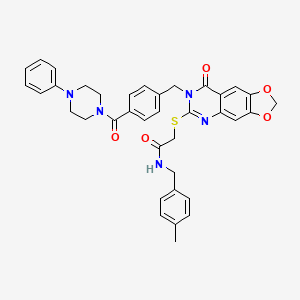 molecular formula C37H35N5O5S B2529441 N-(4-methylbenzyl)-2-((8-oxo-7-(4-(4-phenylpiperazine-1-carbonyl)benzyl)-7,8-dihydro-[1,3]dioxolo[4,5-g]quinazolin-6-yl)thio)acetamide CAS No. 689759-60-2