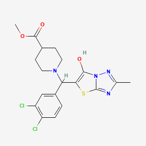 molecular formula C19H20Cl2N4O3S B2529450 Methyl 1-((3,4-dichlorophenyl)(6-hydroxy-2-methylthiazolo[3,2-b][1,2,4]triazol-5-yl)methyl)piperidine-4-carboxylate CAS No. 869343-14-6