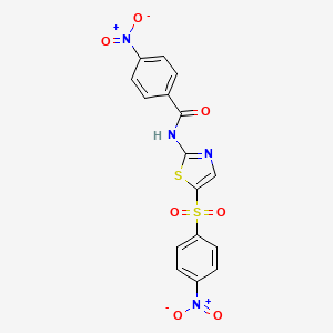 molecular formula C16H10N4O7S2 B2529453 4-nitro-N-(5-((4-nitrophenyl)sulfonyl)thiazol-2-yl)benzamide CAS No. 349613-92-9