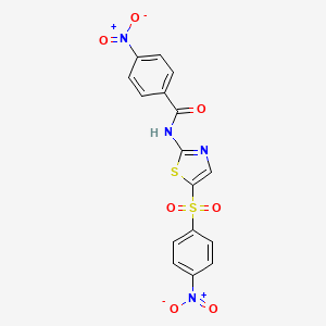 molecular formula C16H10N4O7S2 B2529453 4-Nitro-N-(5-((4-nitrophenyl)sulfonyl)thiazol-2-yl)benzamid CAS No. 349613-92-9