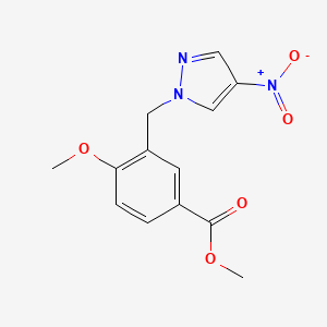 molecular formula C13H13N3O5 B2529456 Methyl 4-methoxy-3-((4-nitro-1H-pyrazol-1-yl)methyl)benzoate CAS No. 1020724-04-2