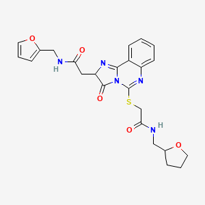 molecular formula C24H25N5O5S B2529477 2-[(2-{2-[(2-呋喃甲基)氨基]-2-氧代乙基}-3-氧代-2,3-二氢咪唑并[1,2-c]喹唑啉-5-基)硫代]-N-(四氢呋喃-2-基甲基)乙酰胺 CAS No. 958964-80-2