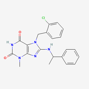molecular formula C21H20ClN5O2 B2529480 7-[(2-Chlorophenyl)methyl]-3-methyl-8-(1-phenylethylamino)purine-2,6-dione CAS No. 674811-49-5