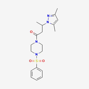 molecular formula C19H26N4O3S B2529483 3-(3,5-dimethyl-1H-pyrazol-1-yl)-1-(4-(phenylsulfonyl)piperazin-1-yl)butan-1-one CAS No. 1015845-22-3