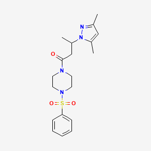 molecular formula C19H26N4O3S B2529483 3-(3,5-二甲基-1H-吡唑-1-基)-1-(4-(苯磺酰)哌嗪-1-基)丁烷-1-酮 CAS No. 1015845-22-3