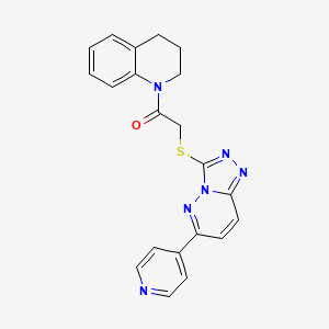 molecular formula C21H18N6OS B2529492 1-{[(6-Pyridin-4-yl[1,2,4]triazolo[4,3-b]pyridazin-3-yl)thio]acetyl}-1,2,3,4-tetrahydroquinoline CAS No. 894061-45-1