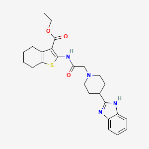 molecular formula C25H30N4O3S B2529502 ethyl 2-(2-(4-(1H-benzo[d]imidazol-2-yl)piperidin-1-yl)acetamido)-4,5,6,7-tetrahydrobenzo[b]thiophene-3-carboxylate CAS No. 887215-27-2