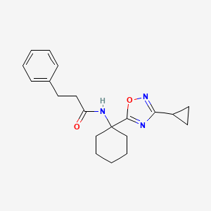 molecular formula C20H25N3O2 B2529511 N-[1-(3-cyclopropyl-1,2,4-oxadiazol-5-yl)cyclohexyl]-3-phenylpropanamide CAS No. 1396765-90-4