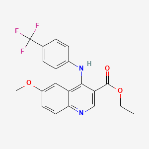 molecular formula C20H17F3N2O3 B2529514 Ethyl 6-methoxy-4-[4-(trifluoromethyl)anilino]-3-quinolinecarboxylate CAS No. 477847-11-3
