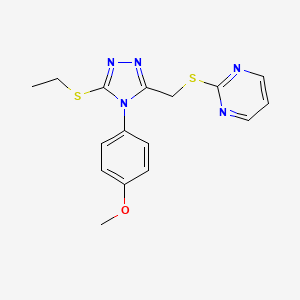 molecular formula C16H17N5OS2 B2529516 2-[[5-Ethylsulfanyl-4-(4-methoxyphenyl)-1,2,4-triazol-3-yl]methylsulfanyl]pyrimidine CAS No. 868221-37-8