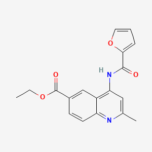 molecular formula C18H16N2O4 B2529528 Ethyl 4-(2-furylcarbonylamino)-2-methylquinoline-6-carboxylate CAS No. 953854-67-6