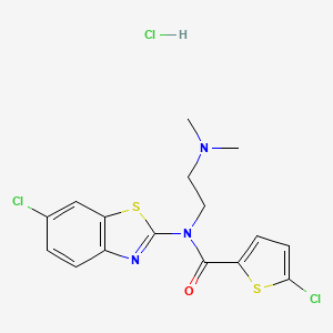 molecular formula C16H16Cl3N3OS2 B2529542 5-chloro-N-(6-chlorobenzo[d]thiazol-2-yl)-N-(2-(dimethylamino)ethyl)thiophene-2-carboxamide hydrochloride CAS No. 1216385-13-5