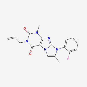 molecular formula C18H16FN5O2 B2529548 6-(2-Fluorophenyl)-4,7-dimethyl-2-prop-2-enylpurino[7,8-a]imidazole-1,3-dione CAS No. 878729-47-6