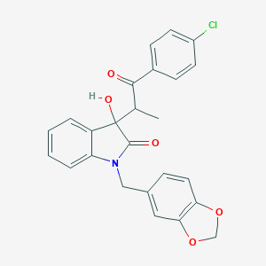 molecular formula C25H20ClNO5 B252956 1-(1,3-benzodioxol-5-ylmethyl)-3-[2-(4-chlorophenyl)-1-methyl-2-oxoethyl]-3-hydroxy-1,3-dihydro-2H-indol-2-one 