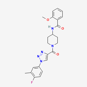 molecular formula C23H24FN5O3 B2529576 N-(1-(1-(4-fluoro-3-methylphenyl)-1H-1,2,3-triazole-4-carbonyl)piperidin-4-yl)-2-methoxybenzamide CAS No. 1251589-50-0