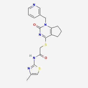 molecular formula C19H19N5O2S2 B2529589 N-(4-甲基噻唑-2-基)-2-((2-氧代-1-(吡啶-3-基甲基)-2,5,6,7-四氢-1H-环戊[d]嘧啶-4-基)硫代)乙酰胺 CAS No. 896366-30-6