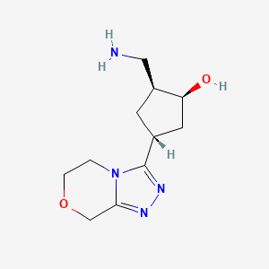 molecular formula C11H18N4O2 B2529592 (1S,2S,4R)-2-(氨甲基)-4-(6,8-二氢-5H-[1,2,4]三唑并[3,4-c][1,4]恶嗪-3-基)环戊醇 CAS No. 2137717-80-5