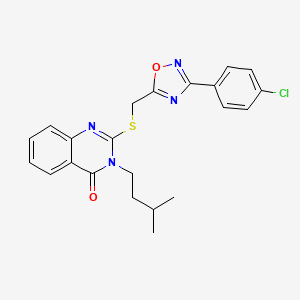molecular formula C22H21ClN4O2S B2529605 2-(((3-(4-chlorophenyl)-1,2,4-oxadiazol-5-yl)methyl)thio)-3-isopentylquinazolin-4(3H)-one CAS No. 2034314-53-7
