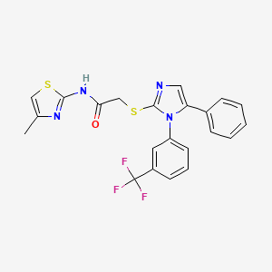 molecular formula C22H17F3N4OS2 B2529631 N-(4-methylthiazol-2-yl)-2-((5-phenyl-1-(3-(trifluoromethyl)phenyl)-1H-imidazol-2-yl)thio)acetamide CAS No. 1226456-91-2