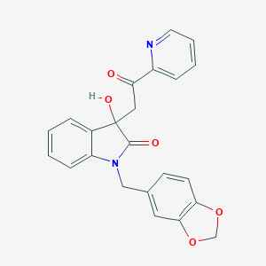 molecular formula C23H18N2O5 B252966 1-(1,3-benzodioxol-5-ylmethyl)-3-hydroxy-3-[2-oxo-2-(2-pyridinyl)ethyl]-1,3-dihydro-2H-indol-2-one 