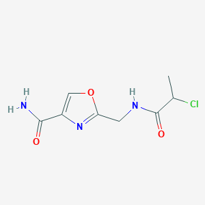 molecular formula C8H10ClN3O3 B2529665 2-[(2-Chloropropanoylamino)methyl]-1,3-oxazole-4-carboxamide CAS No. 2411224-01-4
