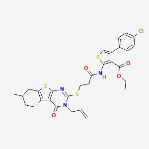 Ethyl 4-(4-chlorophenyl)-2-[3-[(7-methyl-4-oxo-3-prop-2-enyl-5,6,7,8-tetrahydro-[1]benzothiolo[2,3-d]pyrimidin-2-yl)sulfanyl]propanoylamino]thiophene-3-carboxylate