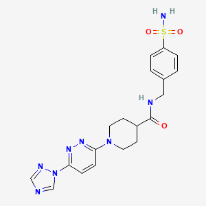 molecular formula C19H22N8O3S B2529697 1-(6-(1H-1,2,4-triazol-1-yl)pyridazin-3-yl)-N-(4-sulfamoylbenzyl)piperidine-4-carboxamide CAS No. 1797283-12-5