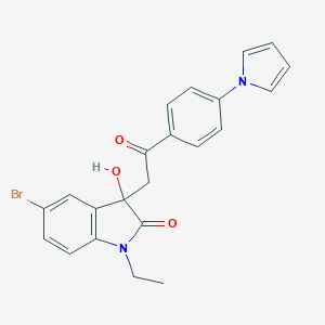molecular formula C22H19BrN2O3 B252970 5-bromo-1-ethyl-3-hydroxy-3-{2-oxo-2-[4-(1H-pyrrol-1-yl)phenyl]ethyl}-1,3-dihydro-2H-indol-2-one 