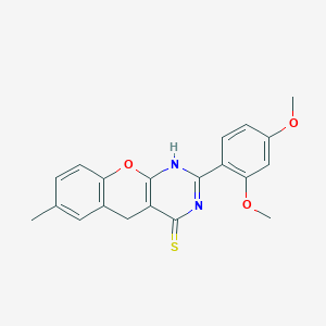 molecular formula C20H18N2O3S B2529703 2-(2,4-Dimethoxyphenyl)-7-methyl-1,5-dihydrochromeno[2,3-d]pyrimidine-4-thione CAS No. 899354-00-8