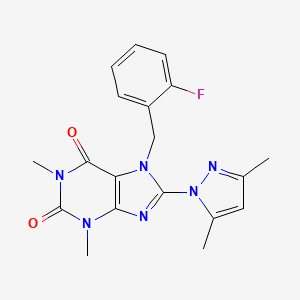 molecular formula C19H19FN6O2 B2529758 8-(3,5-dimethyl-1H-pyrazol-1-yl)-7-(2-fluorobenzyl)-1,3-dimethyl-1H-purine-2,6(3H,7H)-dione CAS No. 1009437-21-1
