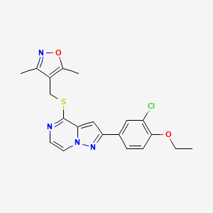 molecular formula C20H19ClN4O2S B2529761 4-(((2-(3-Chloro-4-ethoxyphenyl)pyrazolo[1,5-a]pyrazin-4-yl)thio)methyl)-3,5-dimethylisoxazole CAS No. 1428351-13-6