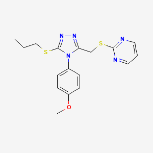 molecular formula C17H19N5OS2 B2529763 2-[[4-(4-Methoxyphenyl)-5-propylsulfanyl-1,2,4-triazol-3-yl]methylsulfanyl]pyrimidine CAS No. 868221-39-0
