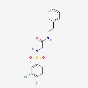 molecular formula C16H16ClFN2O3S B2529766 2-{[(3-chloro-4-fluorophenyl)sulfonyl]amino}-N-(2-phenylethyl)acetamide CAS No. 690647-39-3
