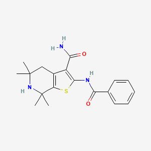 molecular formula C19H23N3O2S B2529796 2-Benzamido-5,5,7,7-tetramethyl-4,5,6,7-tetrahydrothieno[2,3-c]pyridine-3-carboxamide CAS No. 887897-89-4