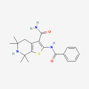 molecular formula C19H23N3O2S B2529796 2-Benzamido-5,5,7,7-Tetramethyl-4,5,6,7-Tetrahydrothieno[2,3-c]pyridin-3-carboxamid CAS No. 887897-89-4