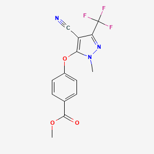 molecular formula C14H10F3N3O3 B2529802 4-{[4-氰基-1-甲基-3-(三氟甲基)-1H-吡唑-5-基]氧基}苯甲酸甲酯 CAS No. 318469-10-2