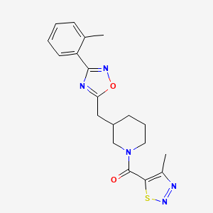 molecular formula C19H21N5O2S B2529806 (4-甲基-1,2,3-噻二唑-5-基)(3-((3-(邻甲苯基)-1,2,4-恶二唑-5-基)甲基)哌啶-1-基)甲酮 CAS No. 1705995-87-4