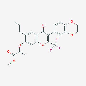molecular formula C25H23F3O7 B2529820 methyl 2-((3-(2,3-dihydrobenzo[b][1,4]dioxin-6-yl)-4-oxo-6-propyl-2-(trifluoromethyl)-4H-chromen-7-yl)oxy)propanoate CAS No. 227094-84-0