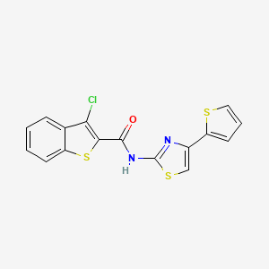 molecular formula C16H9ClN2OS3 B2529839 3-氯-N-(4-(噻吩-2-基)噻唑-2-基)苯并[b]噻吩-2-甲酰胺 CAS No. 392249-02-4