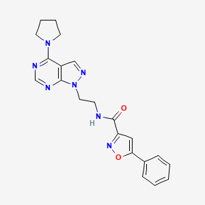 molecular formula C21H21N7O2 B2529845 5-phenyl-N-(2-(4-(pyrrolidin-1-yl)-1H-pyrazolo[3,4-d]pyrimidin-1-yl)ethyl)isoxazole-3-carboxamide CAS No. 1172344-33-0