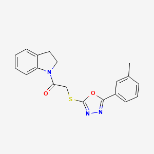 molecular formula C19H17N3O2S B2529850 1-(Indolin-1-yl)-2-((5-(m-tolyl)-1,3,4-oxadiazol-2-yl)thio)ethanone CAS No. 460339-31-5